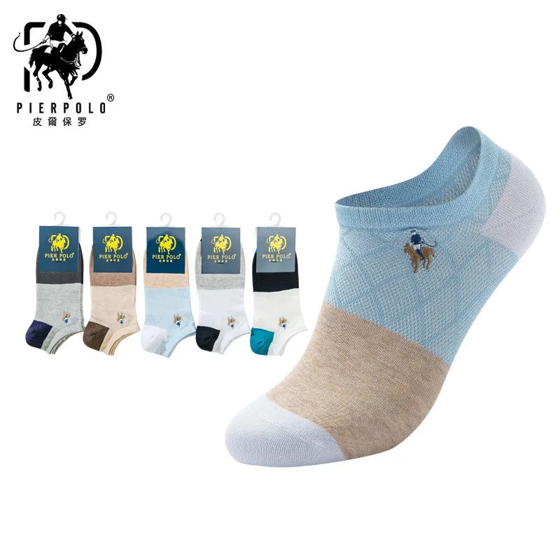 5Pairs/Veľa Lete Business Bežné Páni Výšivky Členok Mužov Ponožky Vysoká Kvalita Pier Polo Značky Bavlna Mužov Ponožky Veľkoobchod