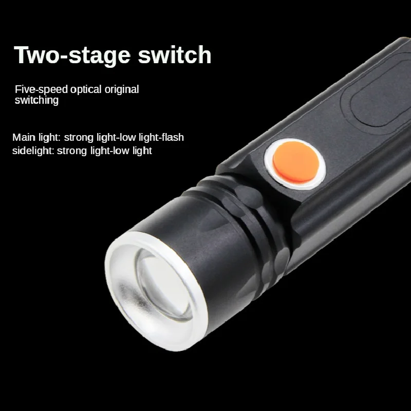 LED Mini Power Zoom Dlhý Rad Baterka Bočné Svetlo USB Nabíjateľné 18650 batérie Outdoor Camping Nepremokavé Osvetlenie Rybolov