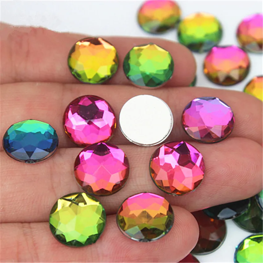 Micui 100ks 12 mm Crystal Rainbow Farebný Akryl Ploché Späť Kamienkami Kolo Kruhu Akryl Drahokamu Č Otvor ZZ91B 0