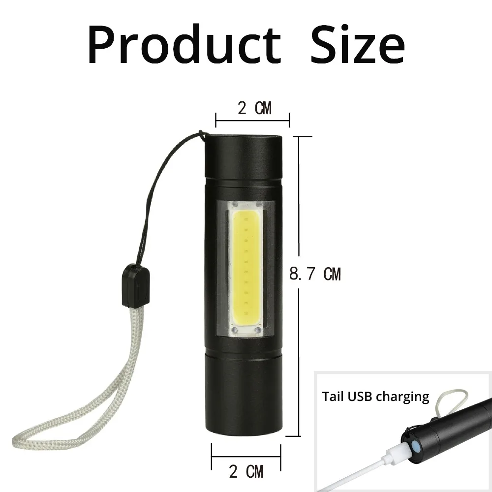 Mini LED Baterka Vstavané 14500 USB Nabíjateľné Q5+KLAS 3 Režimy Pochodeň Linterna Rybárske Svetlo Lov na Čítanie 0