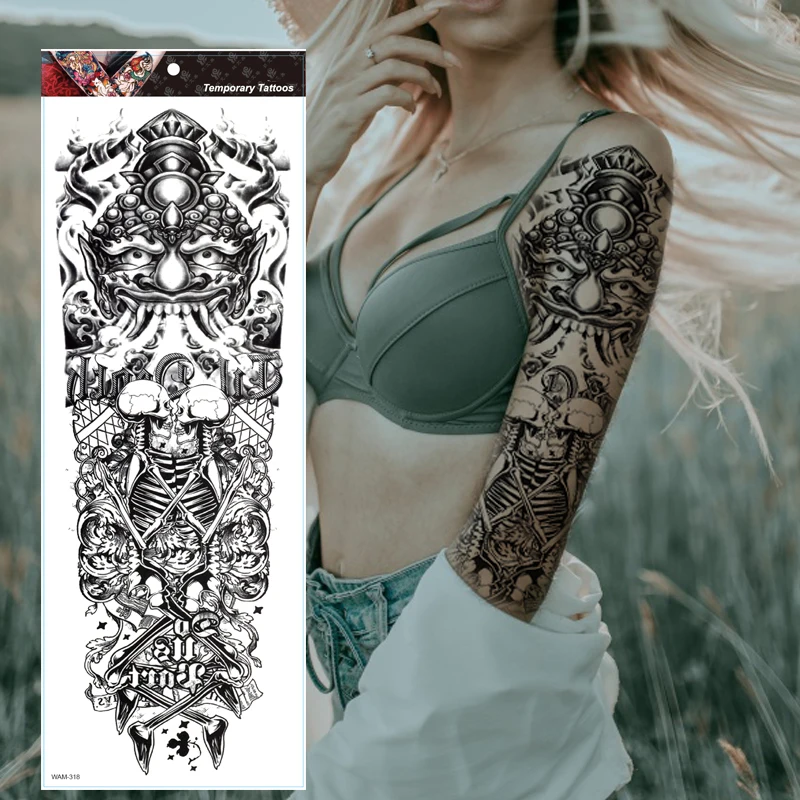 Veľké Arm Tattoo Rukáv Krídlo Kvet Nepremokavé Dočasné Tetovanie Nálepky Ruže Mužov Plný Lebky Totem Tetovanie