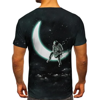 Letné 3d tlač tričko nápadité strana priestor astronaut muž krátke muž rukáv entleman ležérny štýl tričko