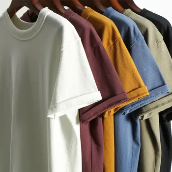 Ťažká Váha Ultra Bavlna 320g Muži T-Shirts Pohodlie 6 Farieb O-Krku Vintage Jednoduchý Krátky Rukáv Šport Bežné Pár Unisex Tričká