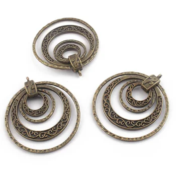 2 ks Antique Bronze/Silver Farba Multi-Kruhy Prívesok Charms Pre Ženy DIY Náhrdelník Šperky Zistenia Robiť 45*50mm 1