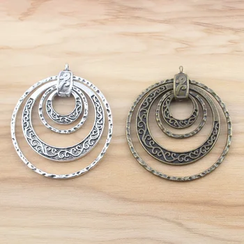 2 ks Antique Bronze/Silver Farba Multi-Kruhy Prívesok Charms Pre Ženy DIY Náhrdelník Šperky Zistenia Robiť 45*50mm 2