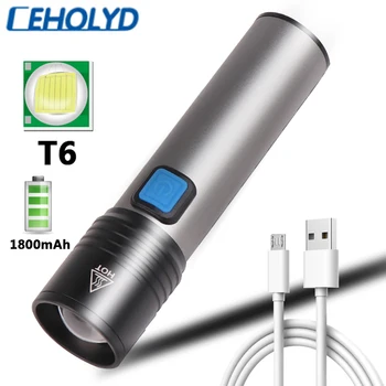 1200mAh Lítiové Batérie Baterky Zoomovateľnom Vstavané XML-T6 LED USB Nabíjateľná LED Baterka MINI Lampa Nepremokavé Camping Svetlo