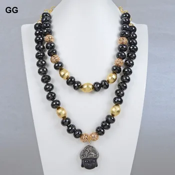 GG Šperky Prírodné 2 Pramene Black Tvárou Onyx Rondelle Budha Zlatá Farba Reťazca Budhistické Sochy Prívesok Náhrdelník 21