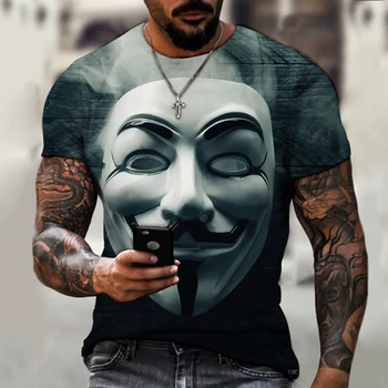 Pánske T-shirt Horor Klaun Maska 3D Tlač Mužov Bežné Kolo Krku Divný Tmavé Módne Osobnosti Jedinečný Top