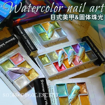 6 Farby, Kovové Pevná Pearl Akvarelových farieb Chrome Pigment Nastaviť pre Nail Art Tipy Kreslenie Líniové Dekorácie Kvitne Kvet urob si sám