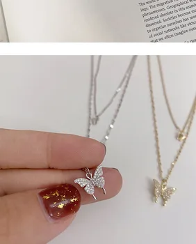 2021 Nový Trend Flash Diamond Motýľ Double-Layer Temperament Prívesok Golier Choker Náhrdelníky pre Ženy Svadobný Dar, Šperky