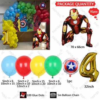 91pcs 3D Marvel Spiderman Iron Man Fóliové Balóniky Avengers Hrdina Happy Birthday Party Dekorácie Baby Sprcha Deti Vzduchu Globos