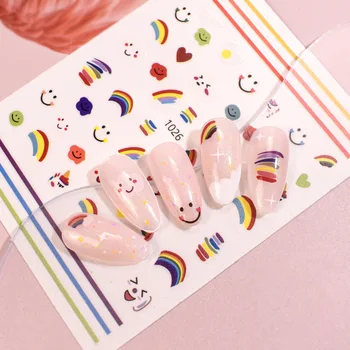 Úsmev Rainbow Cloud Klinec Umenie Karikatúry Vzor Láska Srdce Hviezdy Farby na Nechty, Nálepky Samolepiace Dekorácie Dizajn 2021 kórejský Roztomilý 3d