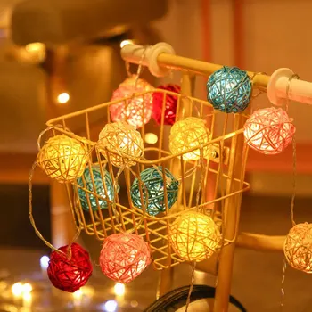 20 Led Loptu Víla Vianočné Osvetlenie 2,5 M Ratanové Gule LED Reťazec Svetlá Batérie Poewer Garland Dovolenku Osvetlenie pre Party Decor
