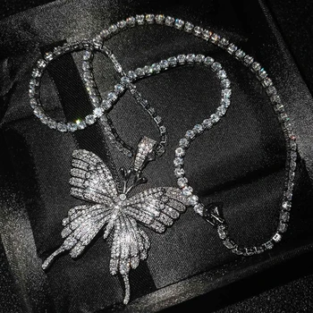Luxusný Veľký Motýľ Prívesok Náhrdelník Módne Vložkou Plný Lesklé Zirkón 925 Silver Kórejský Štýl Šperky Pre Ženy, Svadobné Party
