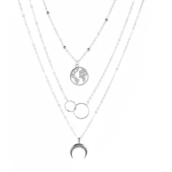 Módne Retro Mesiac Mape Sveta Kruhu Prívesok Viacvrstvových Choker Náhrdelník Strany Pôvab Šperkov A Doplnkov Pre Ženy