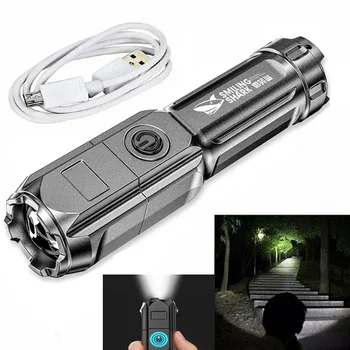 Prenosné LED Baterka USB Nabíjateľné Zoom Silné Svetlo Taktické Svietidlo Vonkajšie Osvetlenie pre Kempovanie, Turistiku, Lov