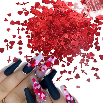 Holografické Láska Srdce S Cross Farebné Nechty Flitrami Pre Nail Art, Ozdoby Valentines Lesk Vločky Manikúra Príslušenstvo