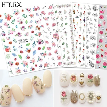 HNUIX Najnovšie 3d nail art nálepky Kvety Motívy Nechty Umenie manikúra odtlačkový dekorácie dizajn na nechty, nálepky na nechty, krásne tipy