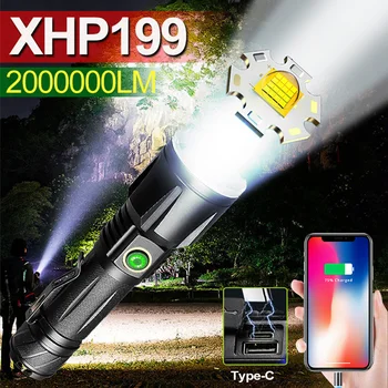 2000000Lumen XHP199 najvýkonnejšie LED Baterka Pochodeň USB Nabíjacie Taktické Flash Light 18650 Nepremokavé Zoomovateľnom Ručné Svietidlo