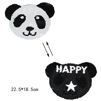 T-shirt Dievča Patch 22,5 cm panda flip obojstranný Škvrny na oblečení Reverzibilné zmeniť farbu flitrami T shirt Nálepky