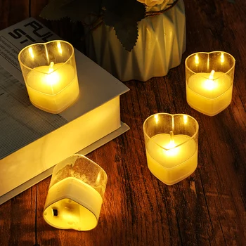 Flameless LED v tvare Srdca Elektronické sviečkach Batérie Prevádzkované Valentína Láska Kyvadlo Graf Biela Prop sviečkach