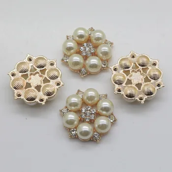 50psc 28mm Kvet centrum tlačidla pearl pre ručné kvet /Golden flatback drahokamu embellishment Módne decorativos