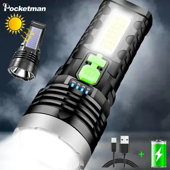 USB Solárna Nabíjateľná Led Mini Svetlomet Pozornosti Núdzové Pracovné Svetlo Camping Taktická baterka s KLASU Bočné Svetlo