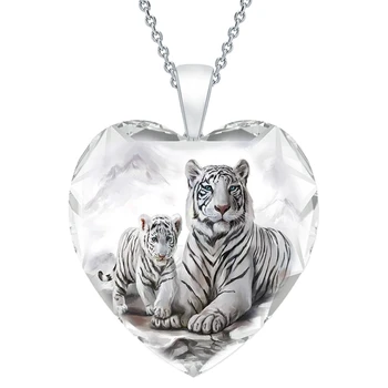 Módny a Elegantný Biely Tiger v Tvare Srdca Crystal Prívesok Náhrdelník Teplé Matky Milujú Šperky Darček Strany Prívesok Príslušenstvo
