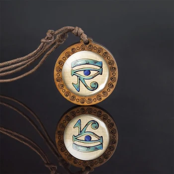 Staroveké Egyptské Náhrdelník Ankh Sklenenou Kupolou Drevený Prívesok Lano Chian Náhrdelníky Egypt Kríž Anubis Scarab Bohyne Isis Šperky