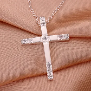 925 sterling silver chain náhrdelník Zapojenie Zirkón CRYSTAL Svadobné, pre ŽENY, dievča Kríž náhrdelník šperky pre lady darček hot