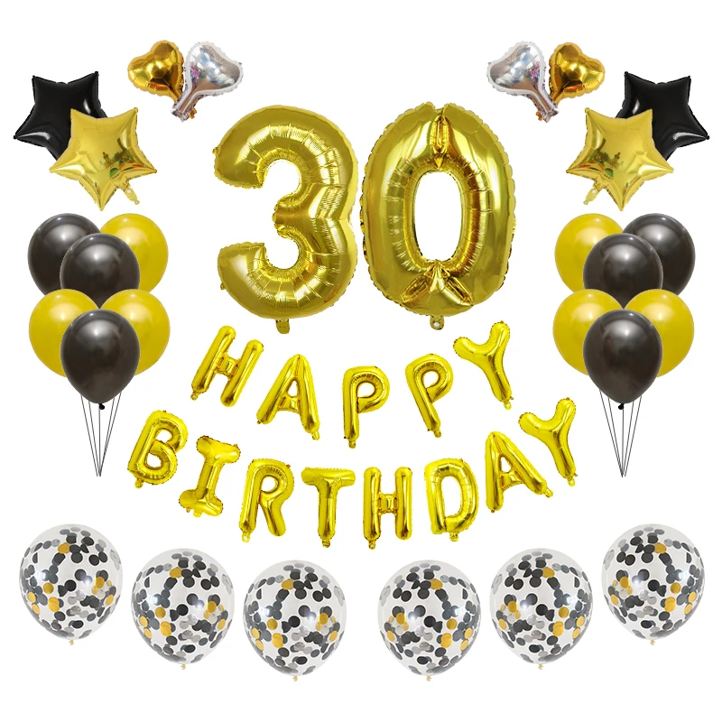 41pcs Číslo 18 Narodeninové Balóny 1 2 3. Happy Birthday 30 Rokov Dekorácie Gold A Black Chlapec Dievča Dodávky 2