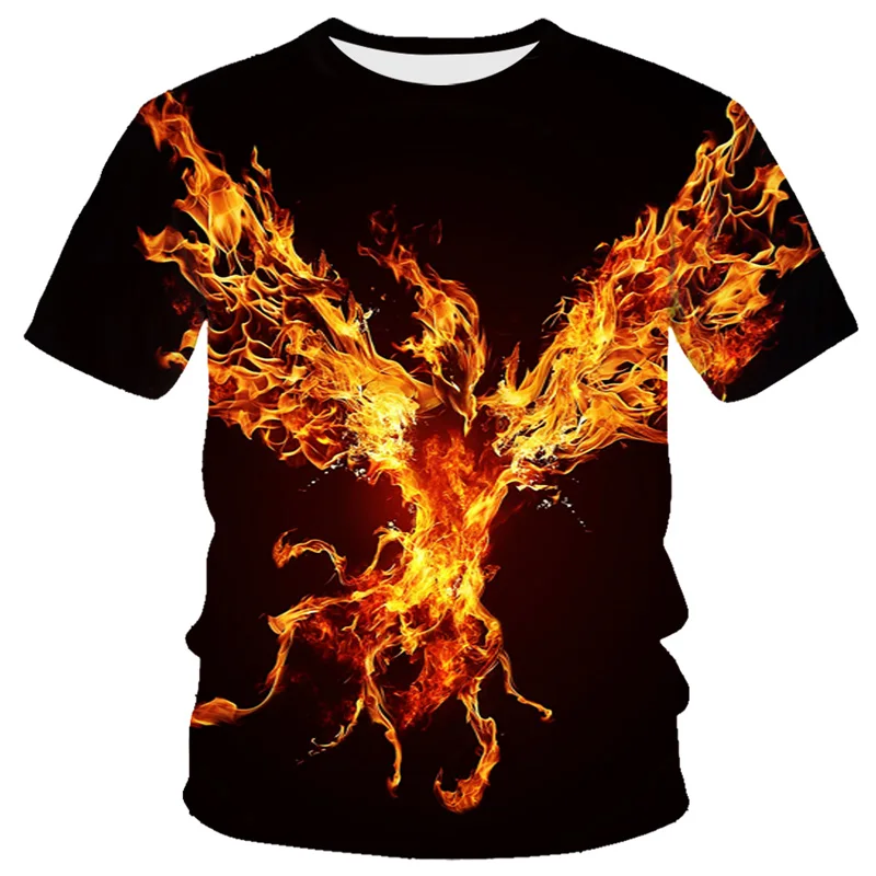 Punk Eagle A Plameň Phoenix Zvierat Grafické Mužov A Žien 3D Print T Shirt Módne O'Neck Krátky Rukáv Nadrozmerné T-Shirt Topy 2