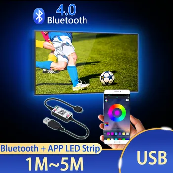 Bluetooth hudby, RGB LED Pásy, 5V USB TV LED Pás svetla SMD5050 2835 5M 1M 2M 3M 4M 0,5 M Flexibilné Neon LED Pásy TV Podsvietenie