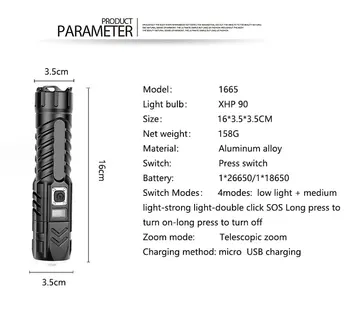 Pocketman Silný XHP90.2 Baterka USB Nabíjacie Taktické Led Baterky Núdzové Svietidlo Camping Flashlamp Použiť 26650 Batérie 5