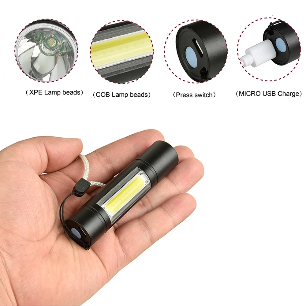 Mini LED Baterka Vstavané 14500 USB Nabíjateľné Q5+KLAS 3 Režimy Pochodeň Linterna Rybárske Svetlo Lov na Čítanie 3