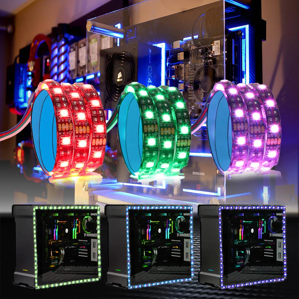 RGB 5050 LED Pásy Svetla Pre PC skrinku Počítača, SATA power interface + 17 Tlačidlo RÁDIOFREKVENČNÉ Diaľkové ovládanie 1M 1,5 M 2M 60LEDs/M 3