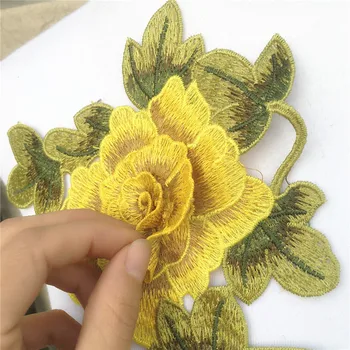 1Pc 3D Žltý Kvet, Vyšívané Čipky Šitie Oblečenia Nášivka Diy Príslušenstvo Dodávateľov Nálepky Čipka na Výstrihu Golier