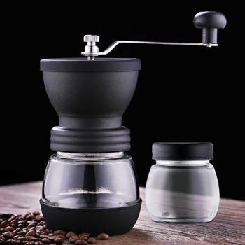 Prenosné Mlynček na Kávu Umývateľný Ručný Mlynček na Kávu s Keramickými Burr Nastaviteľné Grind 2 Jasných Sklenených Nádob Rukoväť Kávy Nástroj