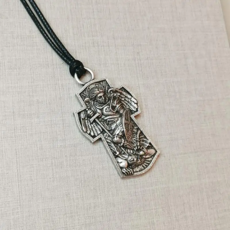 Pánske Trend Retro Štýl Svätého Michala Archanjela Kovový Prívesok Kríž Náhrdelník pre Náboženské Amulet Šperky Darček 4
