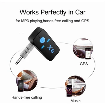 X6 Adaptér Bluetooth Stereo Prijímač Podpora TF Kariet 3.5 mm AUX Jack Pre Auto Handfree Hovor Prehrávač Hudby Reproduktor Auto Príslušenstvo