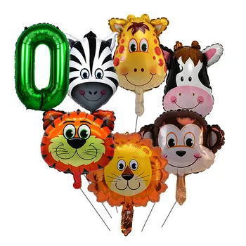 7pcs Jungle Safari Balóny Happy Birthday Zvierat Fóliové Balóniky Wild One Deti Narodeninová Párty, Baby Sprcha Dekor Pozadie Dodávky