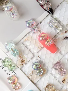 10pcs/veľa 3D Kawaii Roztomilý Aurora Flitrami Živice Jar Medveď Šperky Nail Art Dekorácie DIY Nechtov Príslušenstvo Charms Dodávky