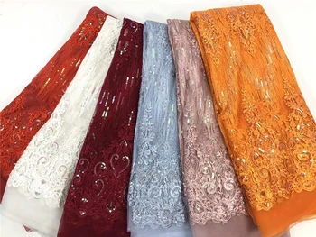 Anna výšivky sequin textílie 2021 vysokej kvality nigérijský afriky čipky textílie 5 dvore francúzskeho strany svadobné čipky pre šitie šiat 5