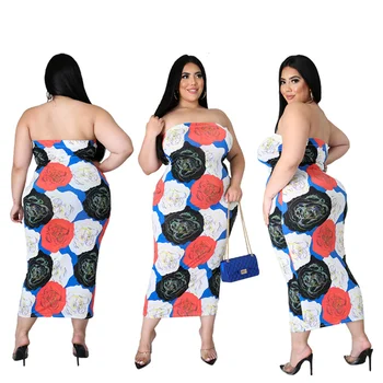 Cutubly Plus Veľkosť XL-4XL Šaty Digitálna Tlač Módne Dámy Ženy Šaty bez Ramienok bez Rukávov Slim Dĺžka Sexy Šaty