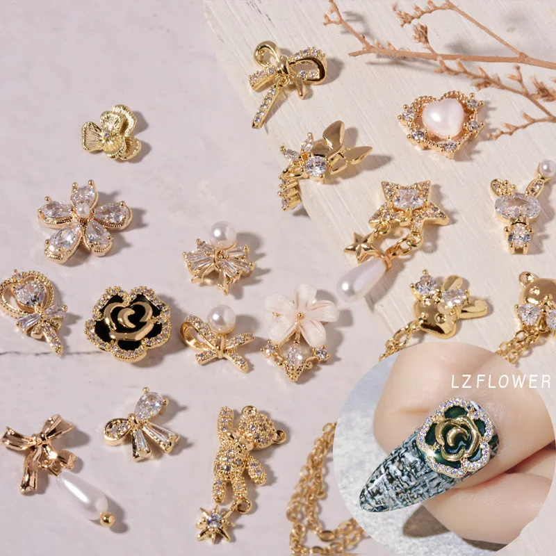 1pcs Kúzlo Zirkón 3D Nail Art, Ozdoby Luxusné Lesklé Perly Diamanty Crystal Zliatiny Šperky Manikúra Dizajn Príslušenstvo 5
