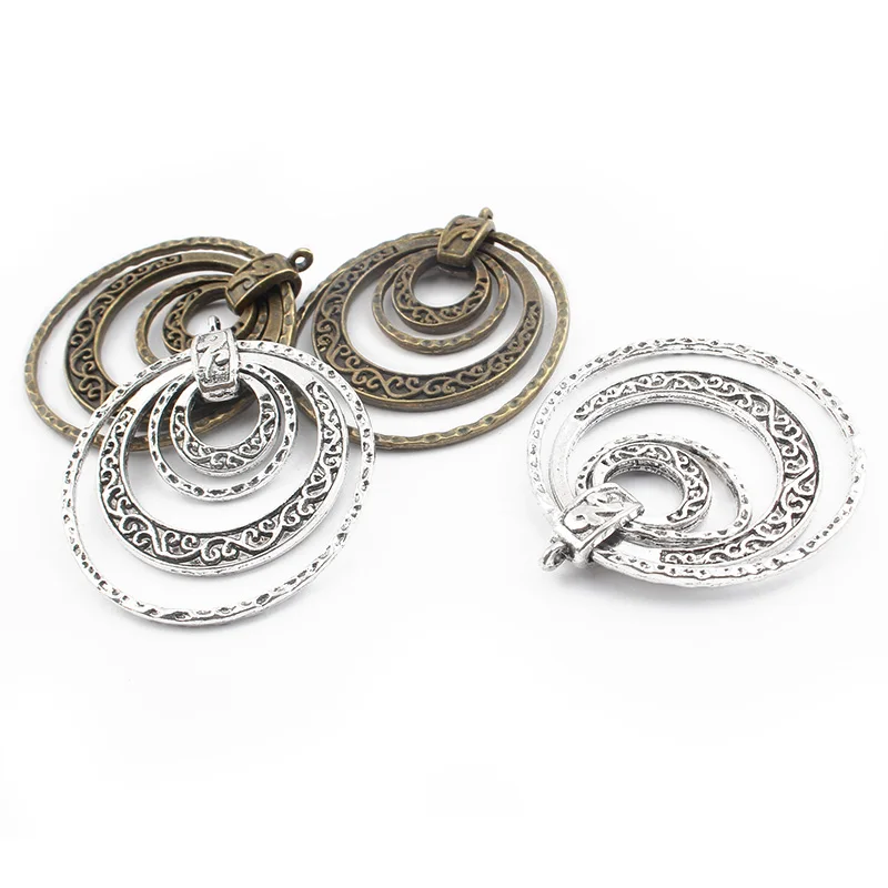 2 ks Antique Bronze/Silver Farba Multi-Kruhy Prívesok Charms Pre Ženy DIY Náhrdelník Šperky Zistenia Robiť 45*50mm 5