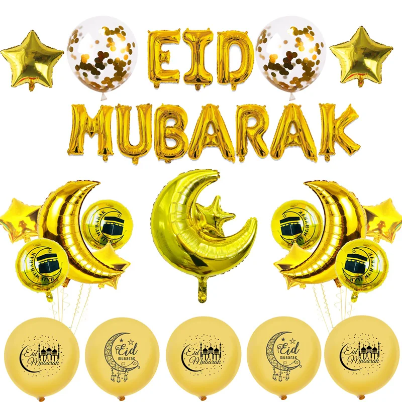 Eid Mubarak List, Hviezdy, Mesiac, Fóliové Balóniky Eid Latex Balónikov Islamskej Moslimských Eid Strana navrhne Eid al-fitr Ramadánu Mubarak Dekor 5