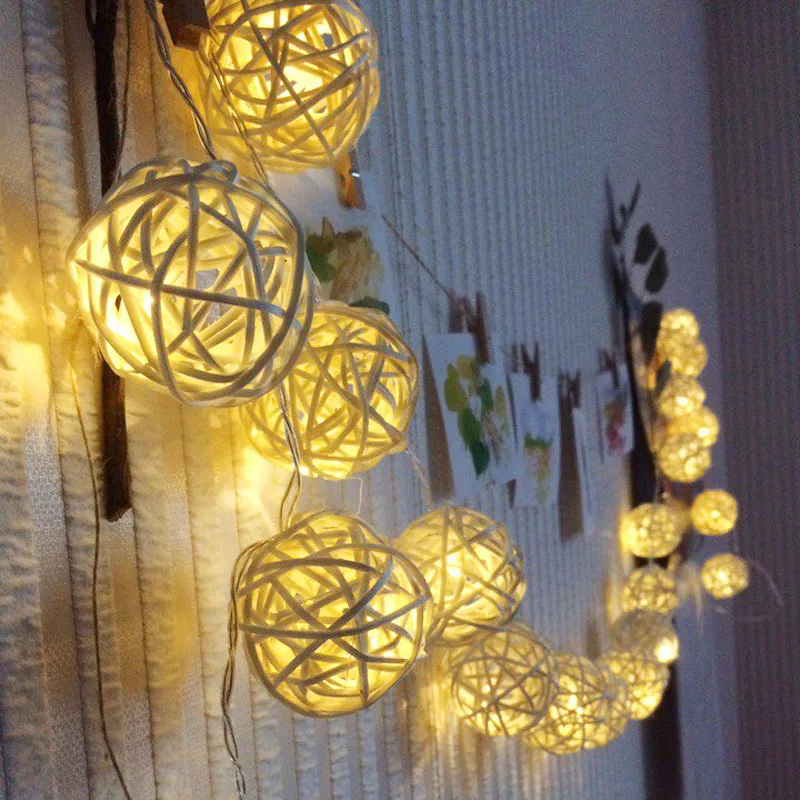 Ratanový Loptu LED Reťazec Svetlo 1,5 M 10Led Teplá Biela Víla Svetlo Dovolenku Svetlo pre Strany, Svadobné, Vianočné Dekorácie 5