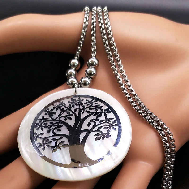 Strom Života Predaj Nerezovej Ocele Dlhý Náhrdelník pre Ženy, Strieborná Farba Náhrdelníky & Prívesky, Šperky collares largos N18437 5