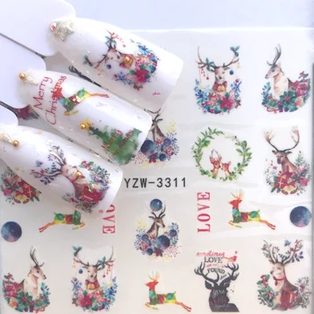 1pc Nail Art Vianočné Vody Prenos Jazdca Zábaly Snowflake Elk Santa Lepidlo Plameň Nálepky Manikúra Nechty Vzory Obtlačky